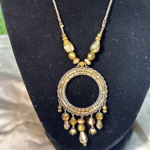 Vintage Ayala Bar Mixed Metal Boho Statement Necklace Signed Patina